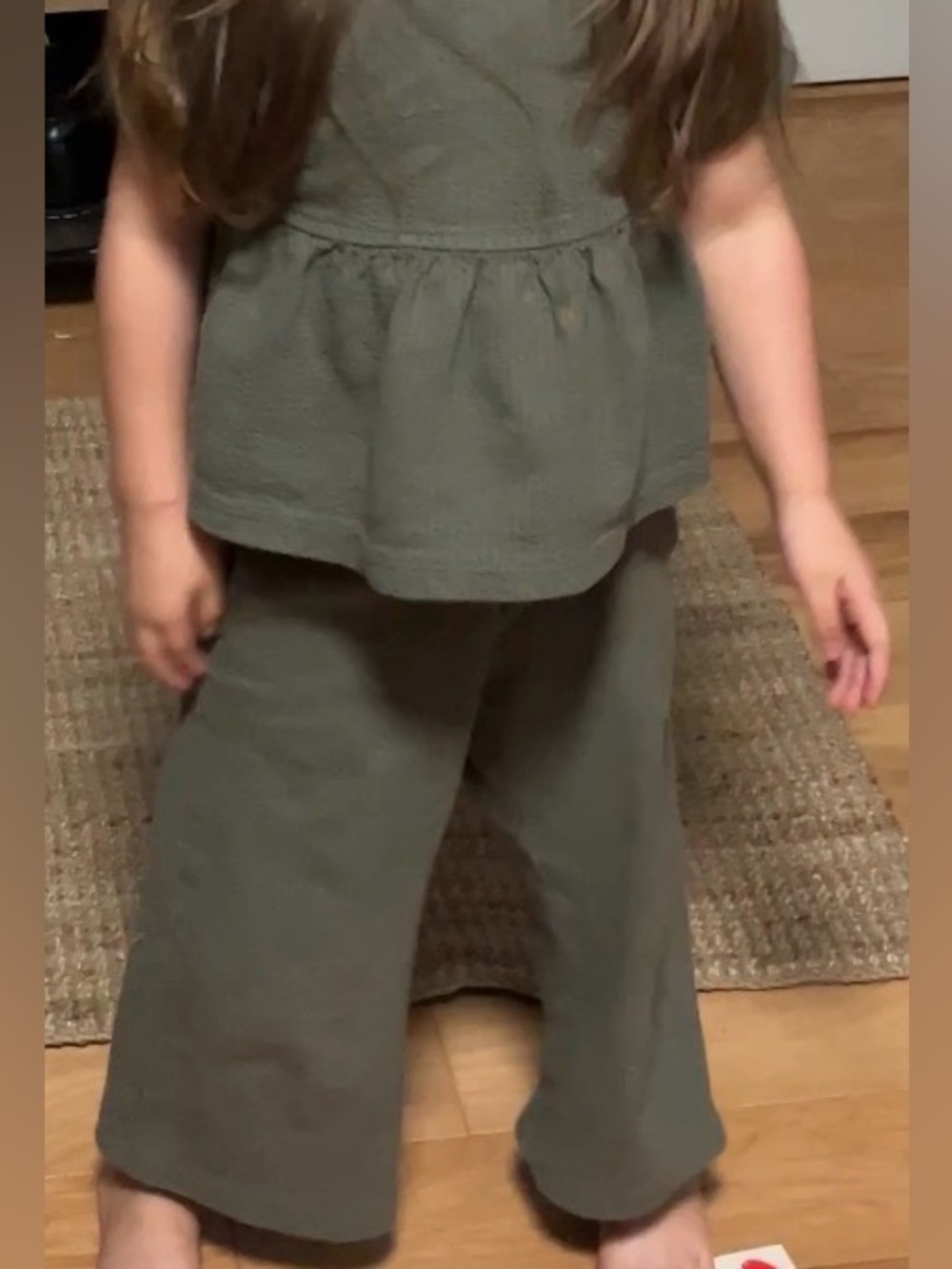 Target Girls Olive Green Textured Peplum Top & Wide Leg Pants Set 3T